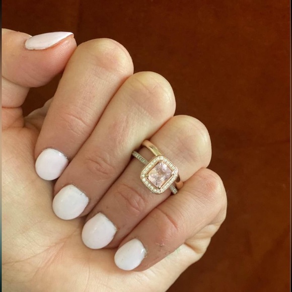 Peach champagne Sapphire Engagement Ring Wedding set - Picture 4 of 7